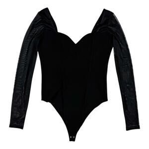 Abercrombie & Fitch Black Sheer Sleeve Corset Bodysuit Large